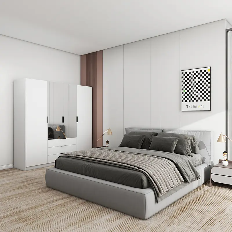 Modern Wood Muti-Functional Armoire with Shelves for Bedroom